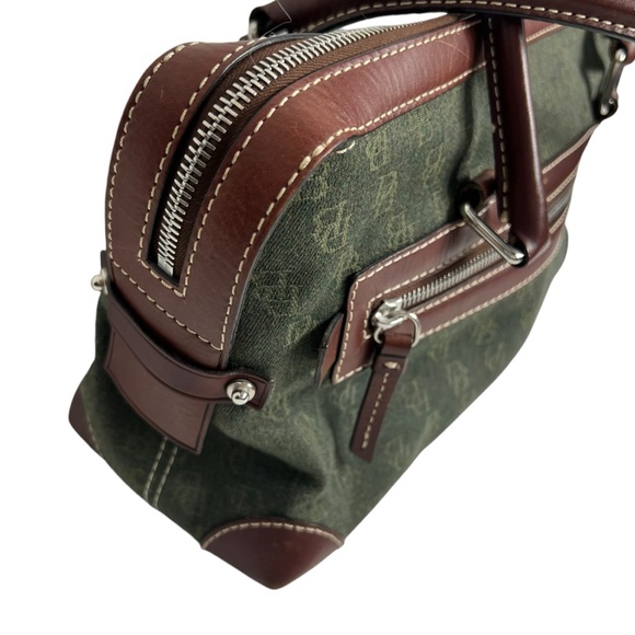DOONEY & BOURKE Green logo fabric with Brown leather trims Satchel Bag - Picture 11 of 15